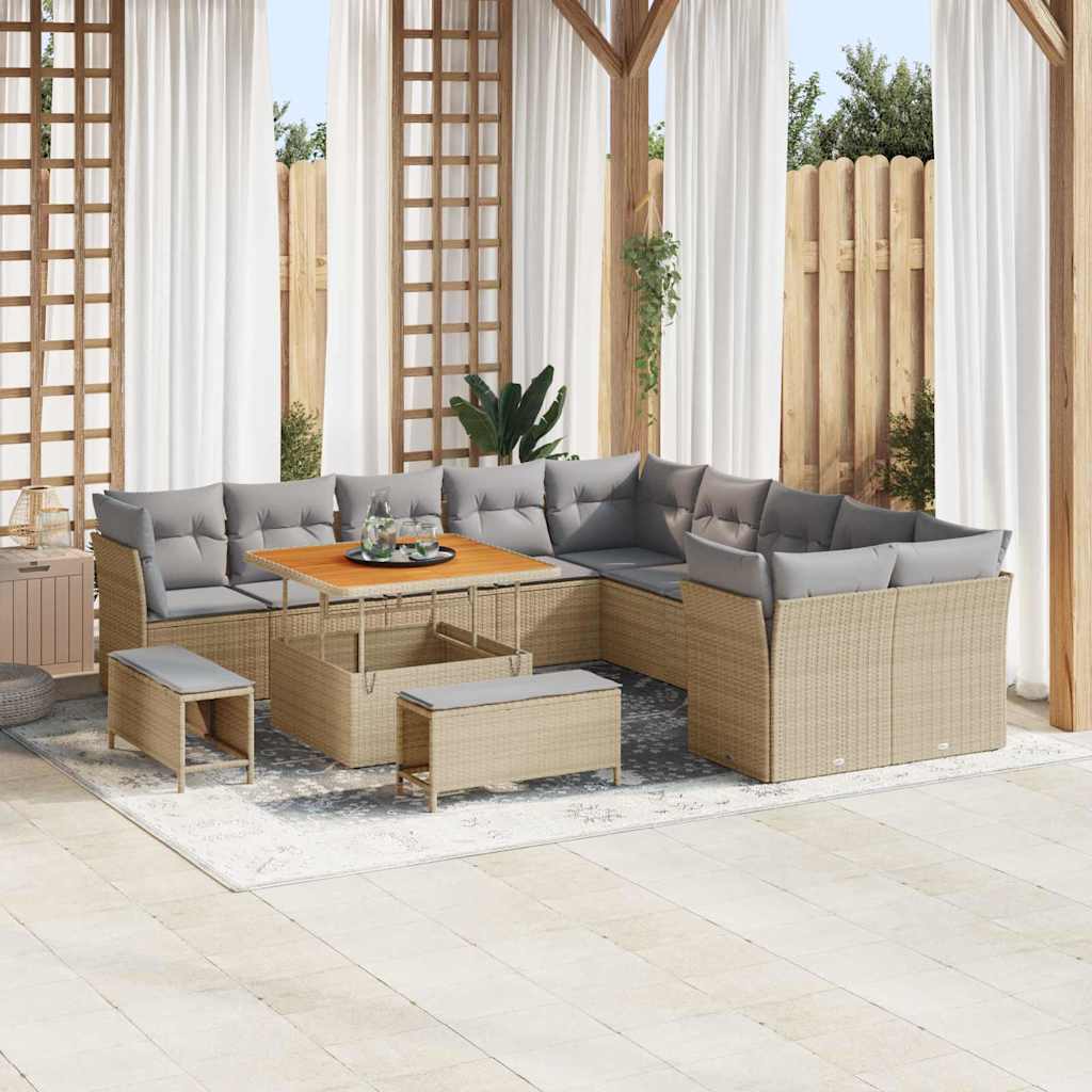 vidaXL Garden Sofa Set with Cushions 13 pcs Beige and Light Grey Poly Rattan