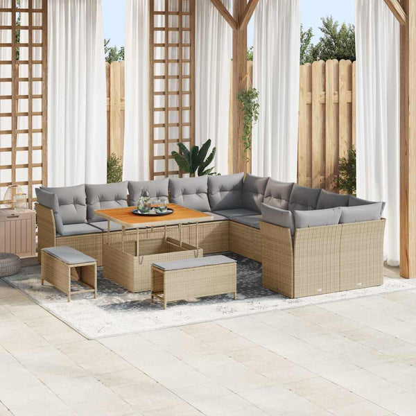 vidaXL Garden Sofa Set with Cushions 13 pcs Beige and Light Grey Poly Rattan