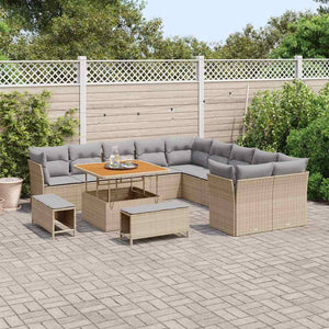vidaXL Garden Sofa Set with Cushions 13 pcs Beige and Light Grey Poly Rattan