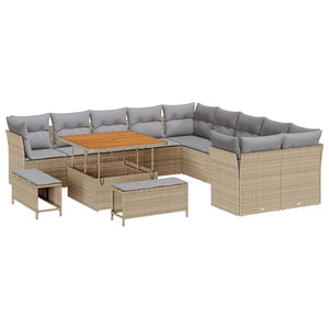 vidaXL Garden Sofa Set with Cushions 13 pcs Beige and Light Grey Poly Rattan