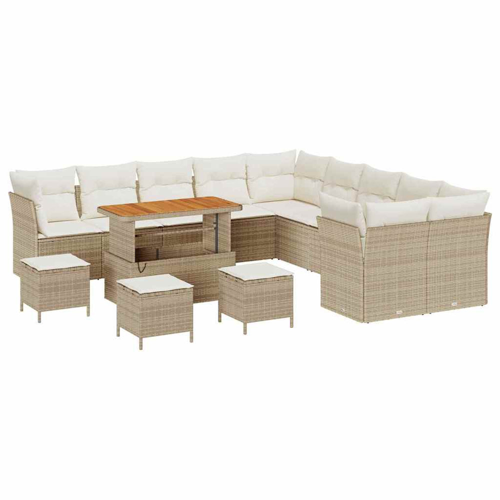 vidaXL Garden Sofa Set with Cushions 14 pcs Beige and Cream Poly Rattan