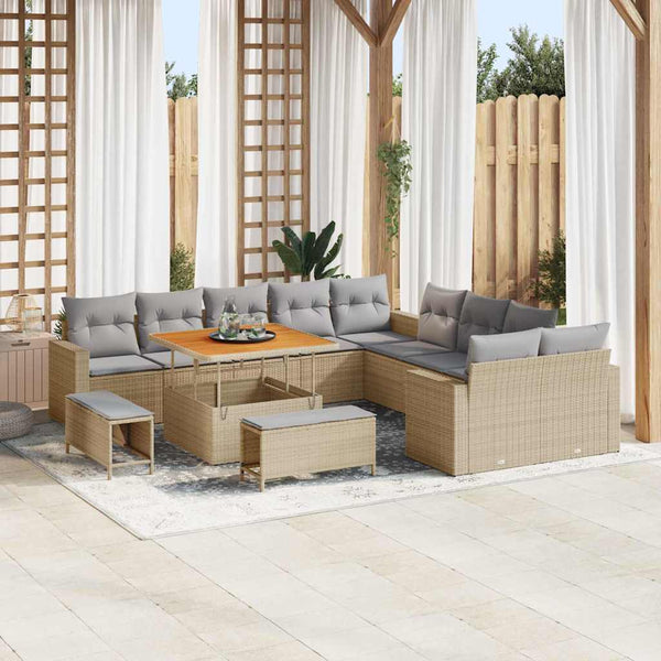 vidaXL Garden Sofa Set with Cushions 17 pcs Beige and Light Grey Poly Rattan