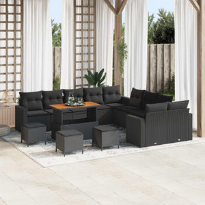vidaXL Garden Sofa Set with Cushions 18 pcs Black Poly Rattan