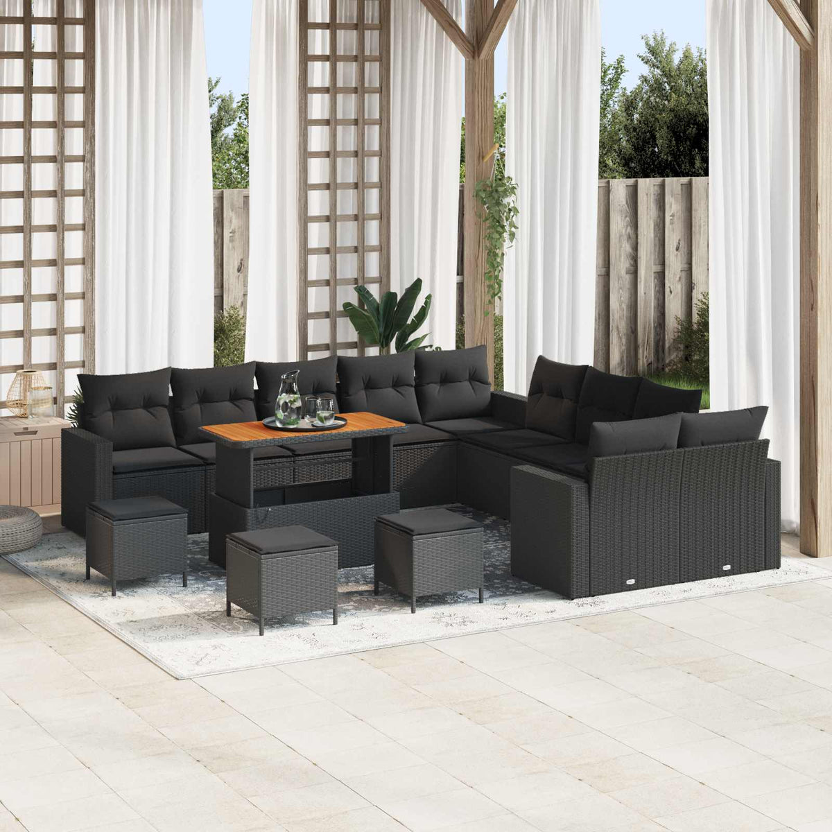 vidaXL Garden Sofa Set with Cushions 18 pcs Black Poly Rattan