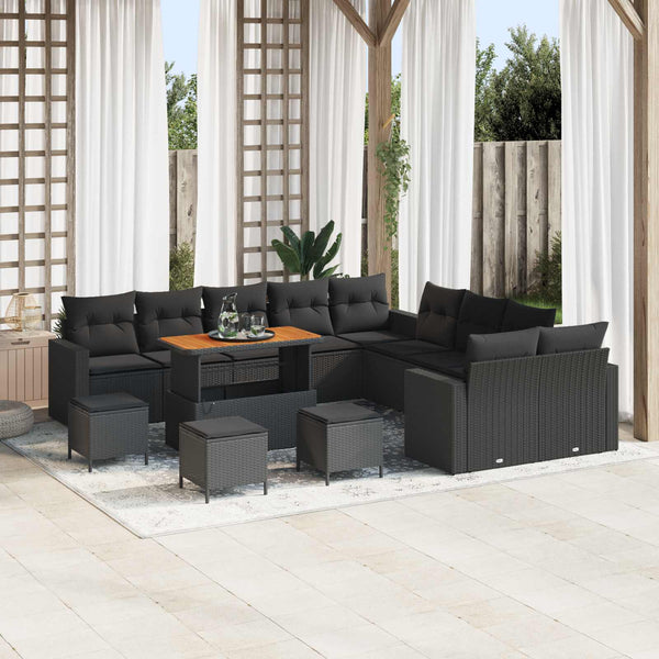 vidaXL Garden Sofa Set with Cushions 18 pcs Black Poly Rattan
