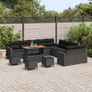 vidaXL Garden Sofa Set with Cushions 18 pcs Black Poly Rattan
