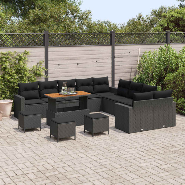 vidaXL Garden Sofa Set with Cushions 18 pcs Black Poly Rattan