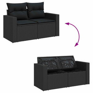 vidaXL Garden Sofa Set with Cushions 18 pcs Black Poly Rattan