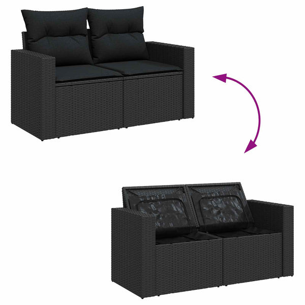 vidaXL Garden Sofa Set with Cushions 18 pcs Black Poly Rattan