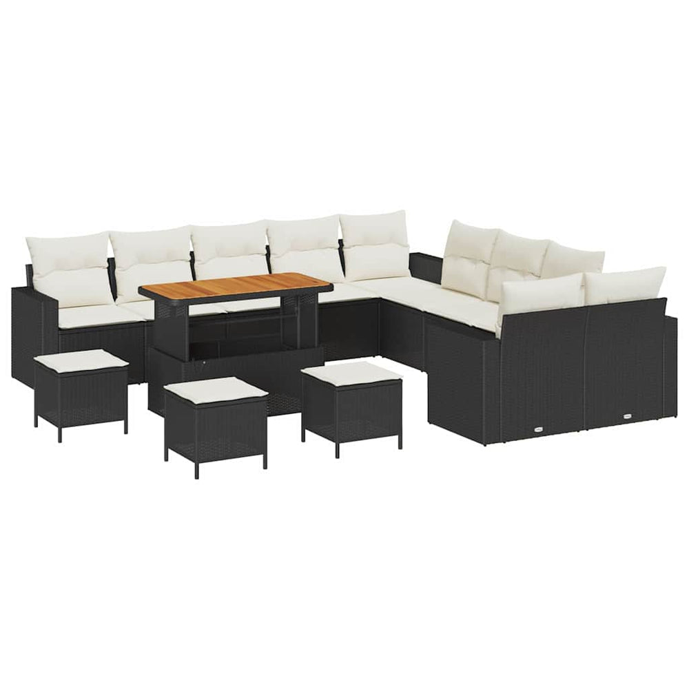 vidaXL Garden Sofa Set with Cushions 18 pcs Black and Cream Poly Rattan