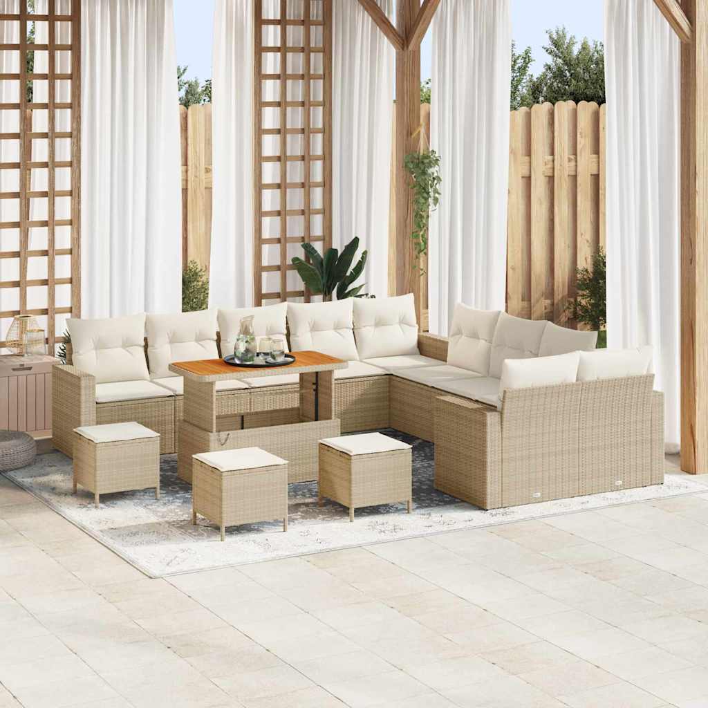vidaXL Garden Sofa Set with Cushions 18 pcs Beige and Cream Poly Rattan