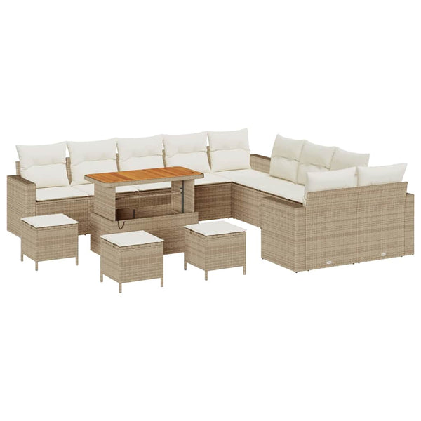 vidaXL Garden Sofa Set with Cushions 18 pcs Beige and Cream Poly Rattan