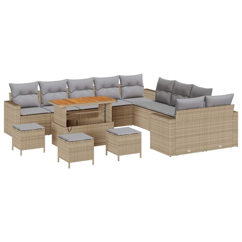 vidaXL Garden Sofa Set with Cushions 18 pcs Beige and Light Grey Poly Rattan