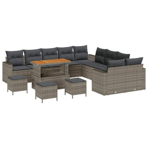 vidaXL Garden Sofa Set with Cushions 18 pcs Grey Poly Rattan