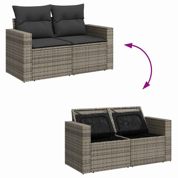 vidaXL Garden Sofa Set with Cushions 18 pcs Grey Poly Rattan