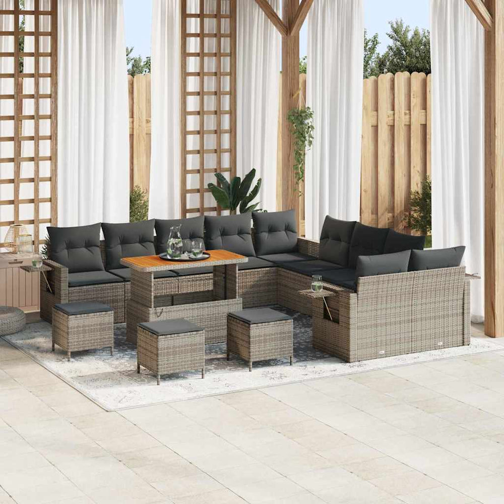 vidaXL Garden Sofa Set with Cushions with Storage 14 pcs Grey Poly Rattan