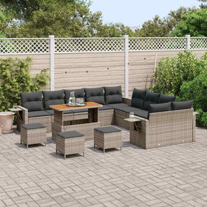 vidaXL Garden Sofa Set with Cushions with Storage 14 pcs Grey Poly Rattan