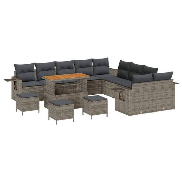 vidaXL Garden Sofa Set with Cushions with Storage 14 pcs Grey Poly Rattan