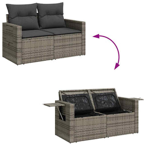 vidaXL Garden Sofa Set with Cushions with Storage 14 pcs Grey Poly Rattan