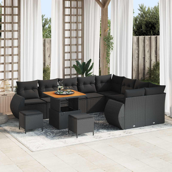 vidaXL Garden Sofa Set with Cushions 12 pcs Black Poly Rattan