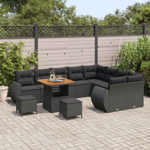 vidaXL Garden Sofa Set with Cushions 12 pcs Black Poly Rattan