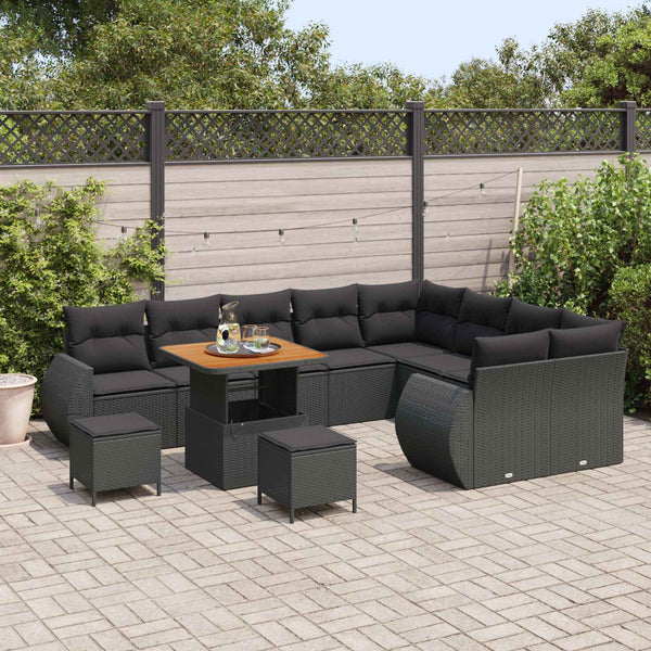 vidaXL Garden Sofa Set with Cushions 12 pcs Black Poly Rattan