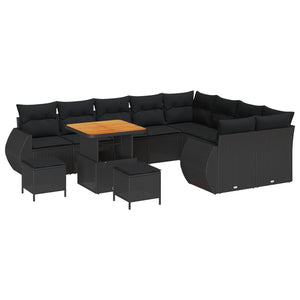 vidaXL Garden Sofa Set with Cushions 12 pcs Black Poly Rattan