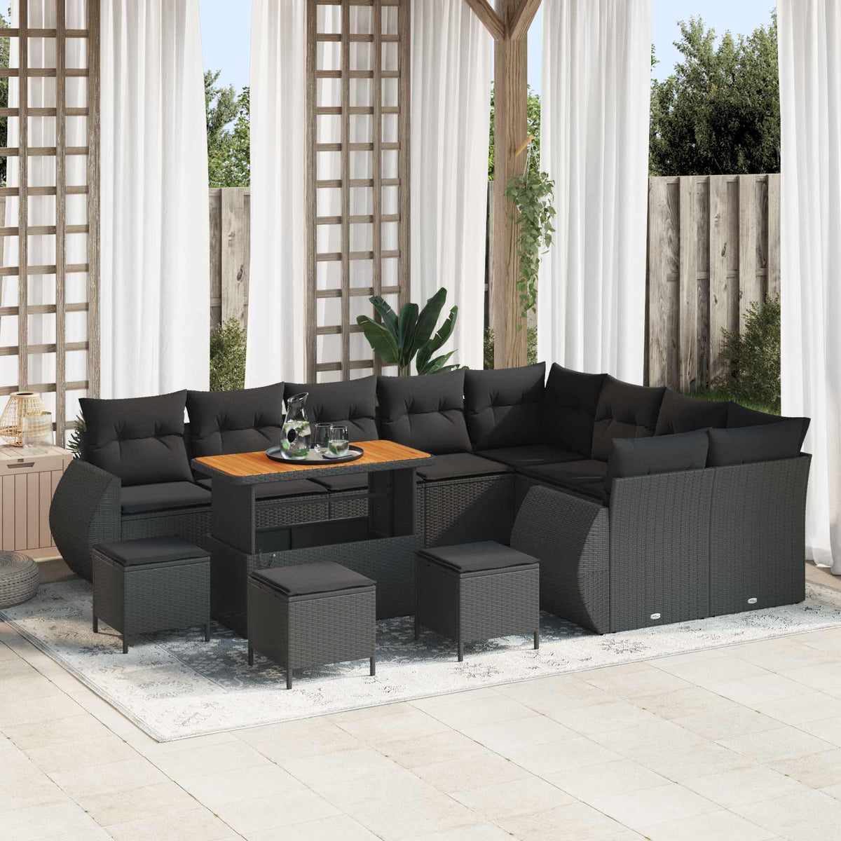 vidaXL Garden Sofa Set with Cushions 13 pcs Black Poly Rattan