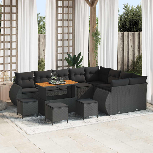 vidaXL Garden Sofa Set with Cushions 13 pcs Black Poly Rattan