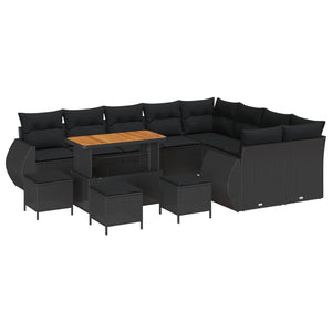 vidaXL Garden Sofa Set with Cushions 13 pcs Black Poly Rattan