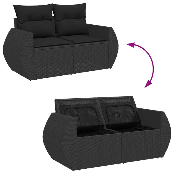 vidaXL Garden Sofa Set with Cushions 13 pcs Black Poly Rattan