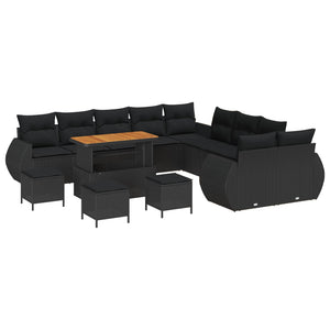 vidaXL Garden Sofa Set with Cushions and Storage 14 pcs Black