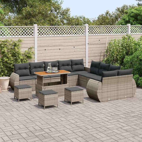 vidaXL Garden Sofa Set with Cushions and Storage 14 pcs Grey