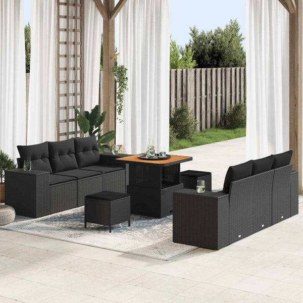 vidaXL Garden Sofa Set with Cushions Black 221 x 204 x 85 cm Poly Rattan