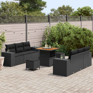 vidaXL Garden Sofa Set with Cushions Black 221 x 204 x 85 cm Poly Rattan