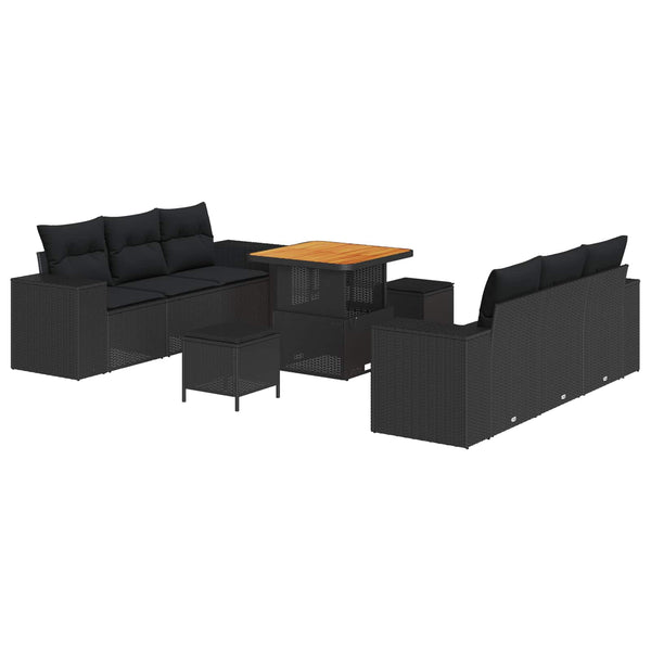 vidaXL Garden Sofa Set with Cushions Black 221 x 204 x 85 cm Poly Rattan