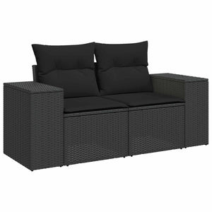 vidaXL Garden Sofa Set with Cushions Black 221 x 204 x 85 cm Poly Rattan