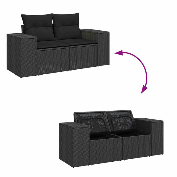 vidaXL Garden Sofa Set with Cushions Black 221 x 204 x 85 cm Poly Rattan