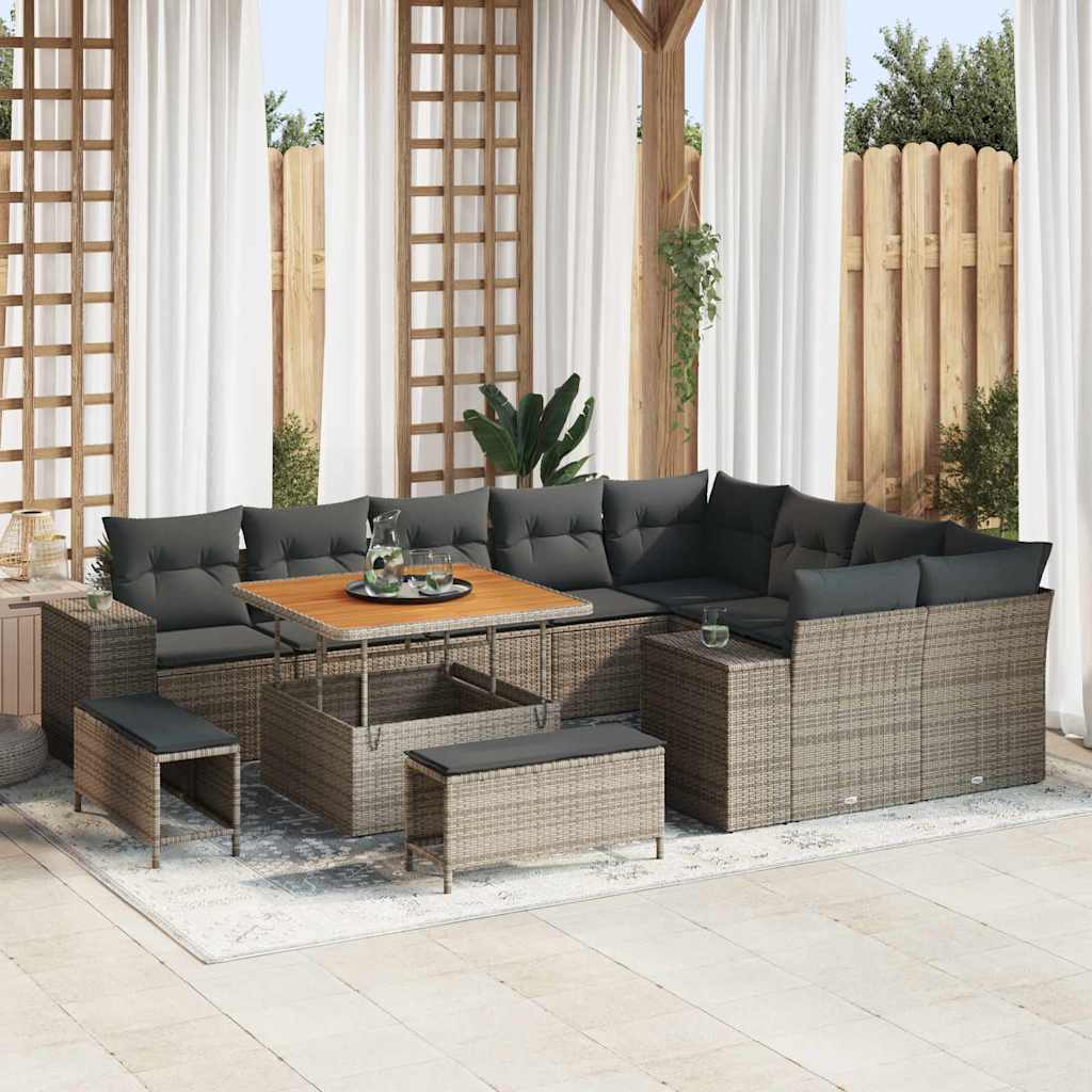 vidaXL Garden Sofa Set with Cushions with Storage 12 pcs Grey