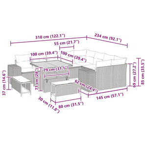 vidaXL Garden Sofa Set with Cushions with Storage 12 pcs Grey