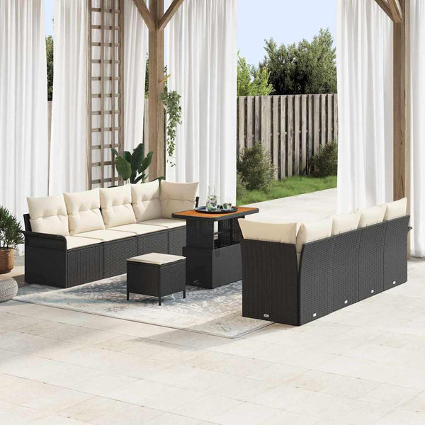 vidaXL Garden Sofa Set with Cushions Black and Cream 90 x 55 x 71 cm
