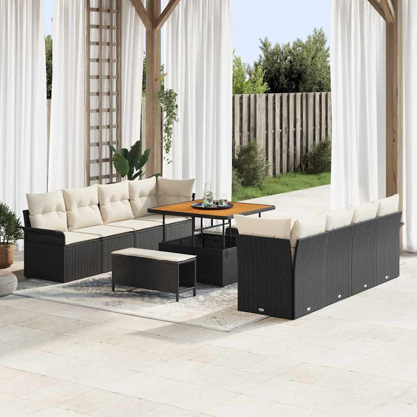 vidaXL Garden Sofa Set with Cushions Black and Cream 100 x 100 x 71 cm