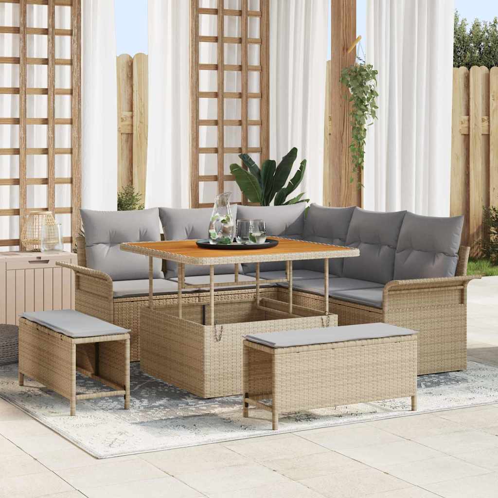 vidaXL Garden Sofa Set with Cushions 8 pcs Beige and Light Grey