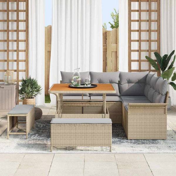 vidaXL Garden Sofa Set with Cushions 8 pcs Beige and Light Grey