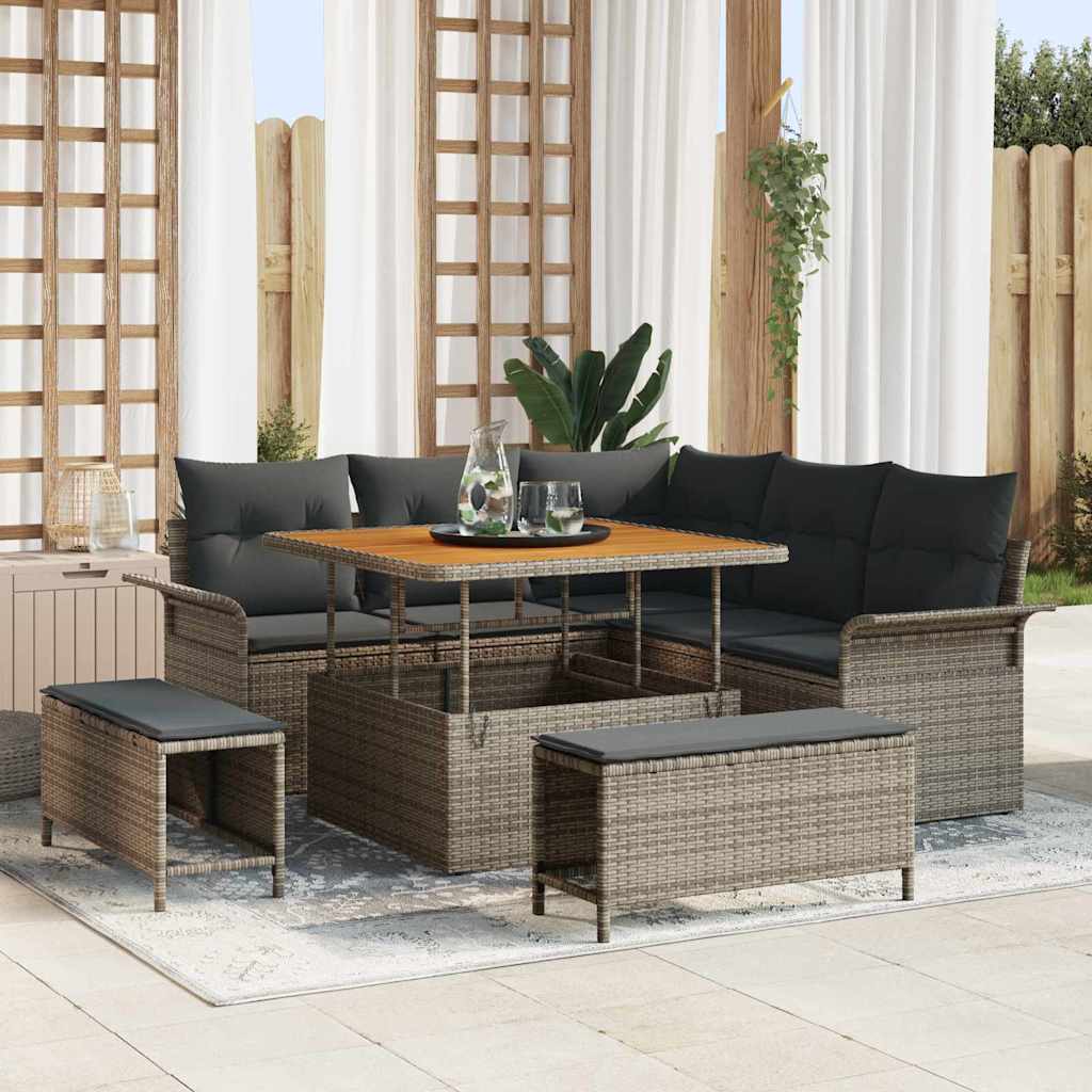 vidaXL Garden Sofa Set with Cushions with Storage 8 pcs Grey