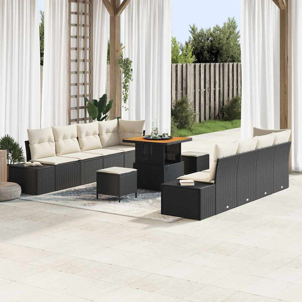 vidaXL Garden Sofa Set with Cushions Black 80 x 80 x 71 cm Poly Rattan