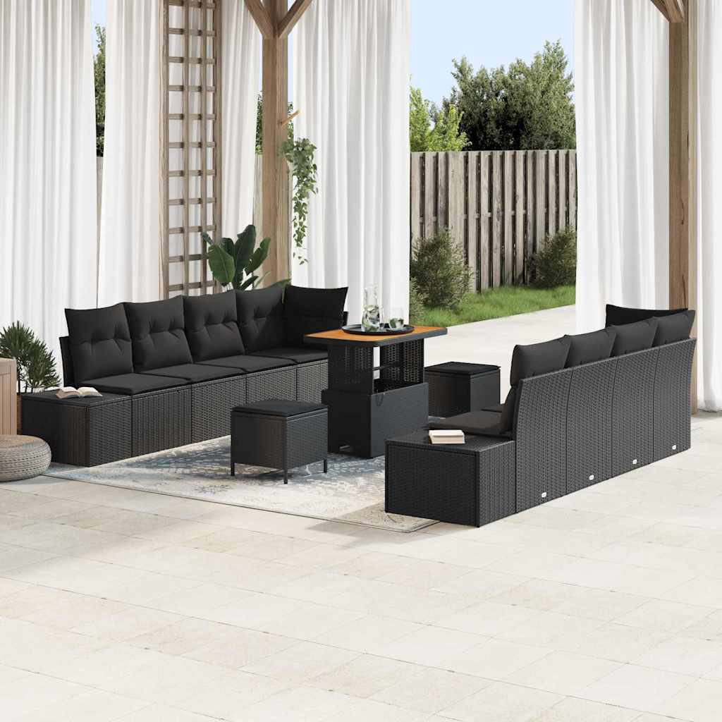 vidaXL Garden Sofa Set with Cushions Black 90 x 55 x 71 cm Poly Rattan