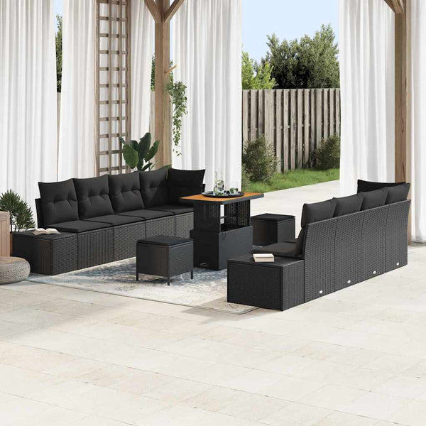 vidaXL Garden Sofa Set with Cushions Black 90 x 55 x 71 cm Poly Rattan