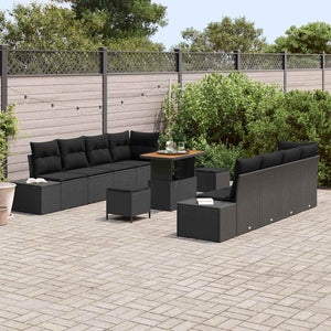 vidaXL Garden Sofa Set with Cushions Black 90 x 55 x 71 cm Poly Rattan