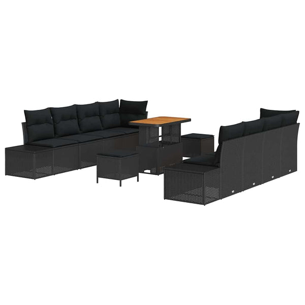 vidaXL Garden Sofa Set with Cushions Black 90 x 55 x 71 cm Poly Rattan
